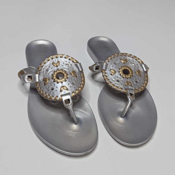 JACK ROGERS Georgica Silver & Gold Jelly Thong Sandal Sz 6 - Picture 4 of 8